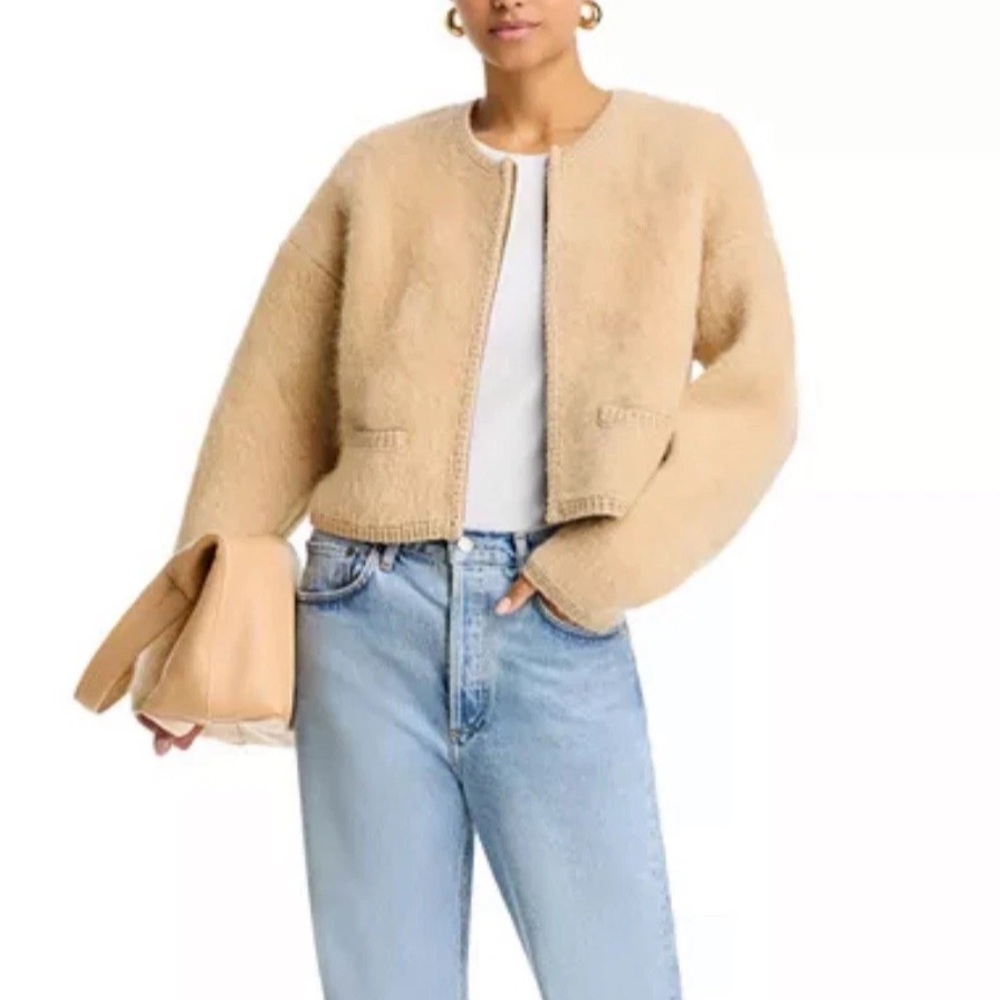 Frame Lofty Crochet Cardigan Wheat